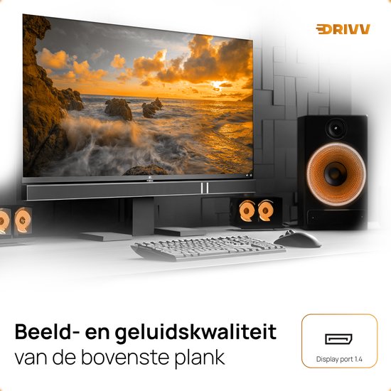 Drivv. Câble Displayport - 8K 60Hz - 4K 144 Hz - 32.4GBps - Displayport 1.4 - Câble DP - 2 mètres - Orange