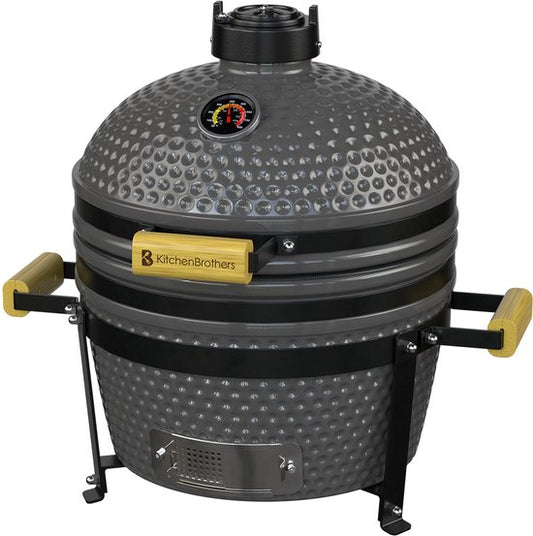 KitchenBrothers Kamado BBQ - 16 Inch Charcoal Barbecue - 34⌀ cm - PFAS-free - Deluxe Set - Egg BBQ with Accessories - Grey
