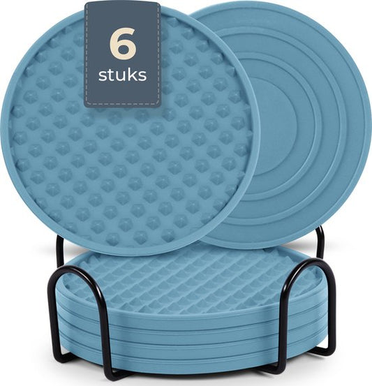Castagnola Sous-verres en silicone - Sous-verres pour verres - Sous-verres design avec support - Set de sous-verres - Antidérapant - Lot de 6 - Vert