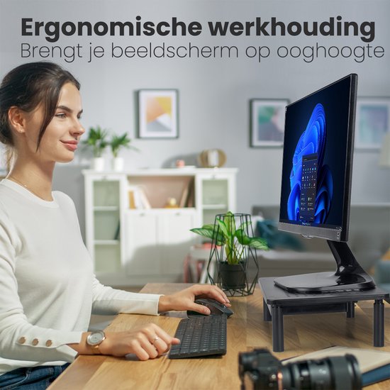 Auronic Support de moniteur - Rehausseur de moniteur - Rehausseur d'écran - 2 pièces - réglable - 37 x 23,5 x 10 cm - métal - noir