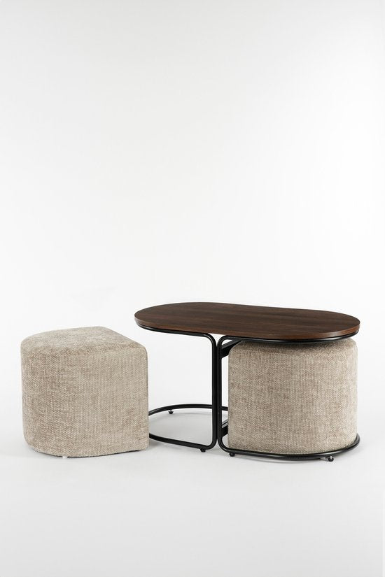 Mica Decorations Table basse avec poufs - 3 pièces - L79 x L45 x H41 cm - Gris clair