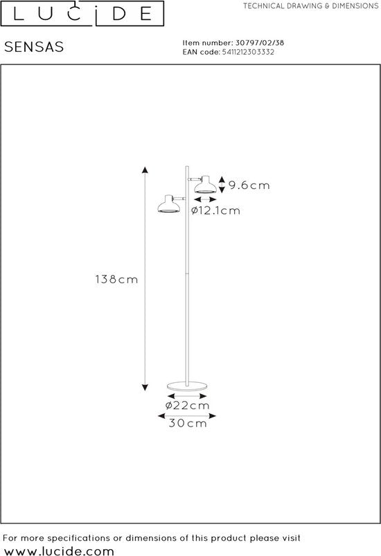Lucide SENSAS - Lampadaire - 2xGU10 (ES111) - Beige