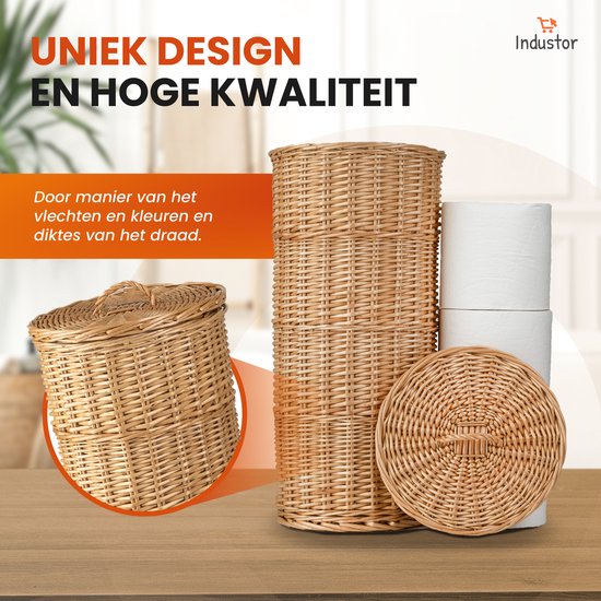 Industor® Porte-rouleau de toilette Standing en osier tressé à la main - Porte-rouleau de toilette pour 3 rouleaux avec couvercle - Porte-rouleau de toilette, Accessoires de salle de bain et Décoration