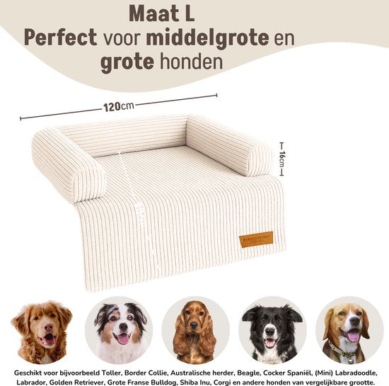 By Cee Cee Original Dog Rug Bench - Panier pour chien - Premium - Entièrement zippé - Tissu côtelé - Beige - 120x90 - Taille L