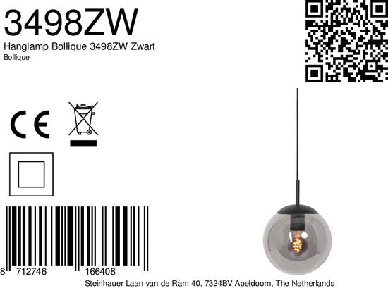 Steinhauer - lampe suspendue - Bollique - noir - verre métal - Ø 30cm - E27 - 3498ZW