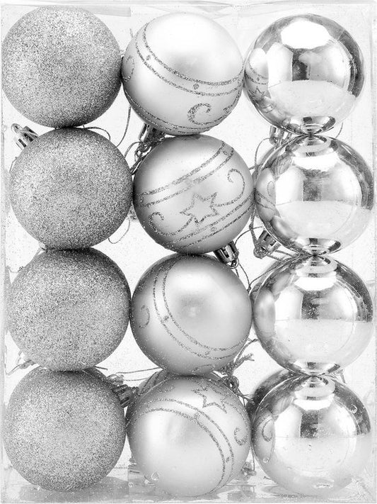 Boules de Noël 24pcs - Ø6cm Matt Shiny Shimmering - Plastic Silver