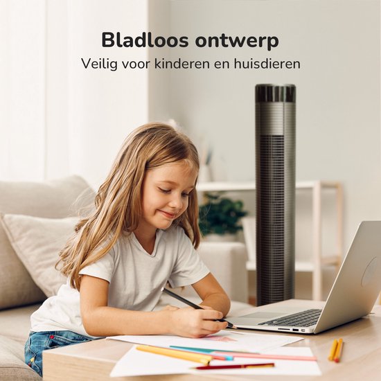 Ventilateur de tour Bloomfold - 38 pouces - Gris - Télécommande - Mode veille - Minuterie 12 heures - Affichage LED complet