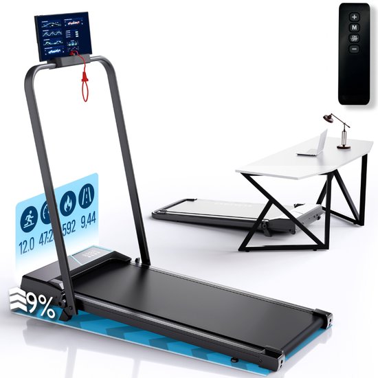 Tapis de course 1-12km/h - Tapis de marche - Tapis de course pliable - Tapis de marche - Avec support de tablette, télécommande et application inclus