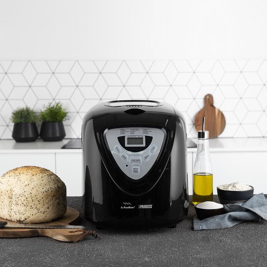 Princess Breadmaker 152009 - Minuteur - Affichage digital - 15 programmes de cuisson - Programme sans gluten - 900 Gr - 600 Watt - Noir/Argent