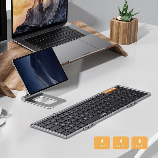 Clavier Bluetooth pliable - Clavier sans fil pleine taille - Clavier de voyage portable - Pour ordinateur portable, tablette, iPad, Smartphone, Windows, Android & iOS - Space Grey