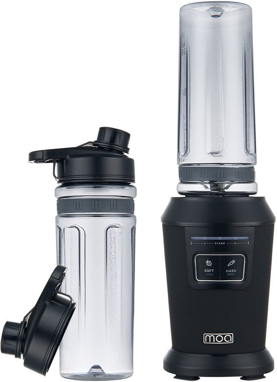 MOA Blender - Smoothie Maker avec 2 gobelets en Tritan de 600ml - Mini Blender To Go - 800W - acier inoxydable - Noir