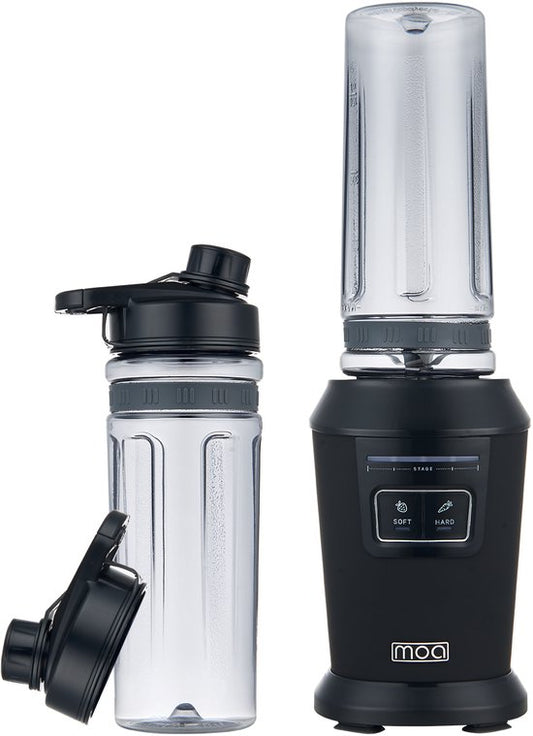 MOA Blender - Smoothie Maker avec 2 gobelets en Tritan de 600ml - Mini Blender To Go - 800W - acier inoxydable - Noir