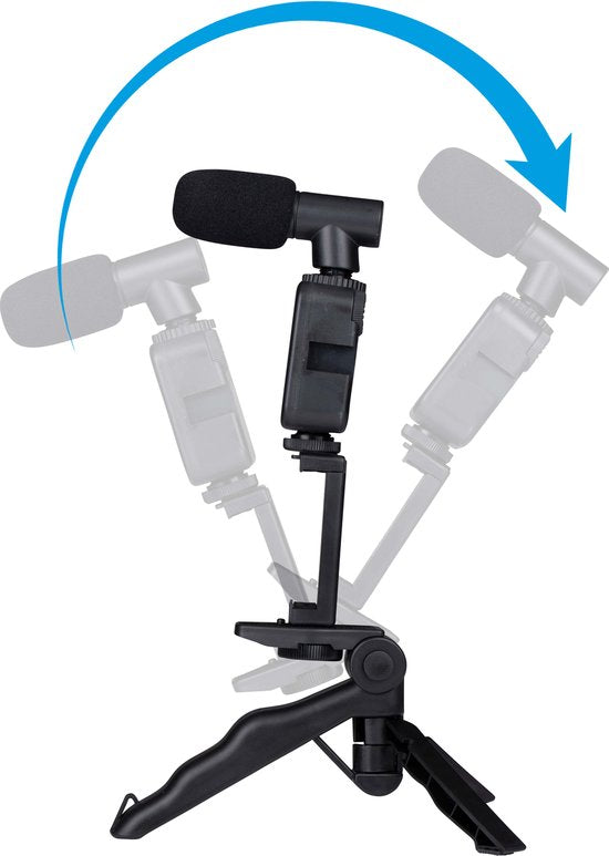 Grundig Phone Tripod with Lamp - Trépied pour téléphone avec microphone - LED avec 3 réglages de couleur - téléphones 53 à 84MM - Table Top et Selfie Stick - Plastique - Noir