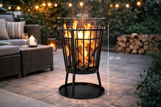 Ceruzo Panier à feu avec plaque de fond - pare-étincelles - Diamètre 40 cm - Acier - Noir