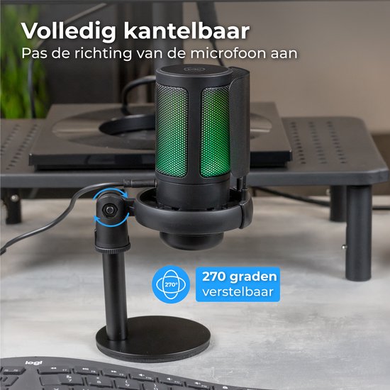 Nuvance - Microphone USB avec support - pour PC et microphone de jeu - avec filtre anti-bruit - Convertisseur USB-C inclus - Microphone de streaming - RGB