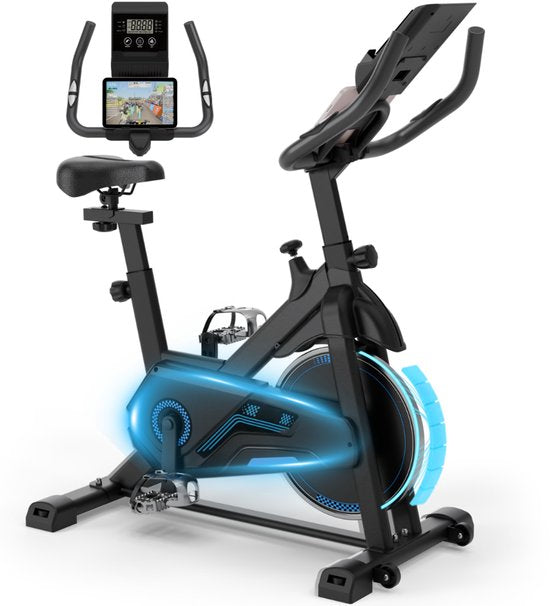 Vélo d'exercice - Vélo de fitness - Vélo de spinning - Roue d'inertie 8KG - Moniteur de fréquence cardiaque - App inclus - Extrêmement silencieux
