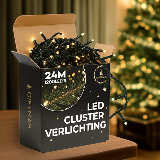 Giftmas Christmas Tree Lights - Lumières de Noël d'extérieur - 24M Cluster Lights - 1200 LEDs blanc chaud - Intérieur et extérieur - Lumières d'ambiance chaleureuse