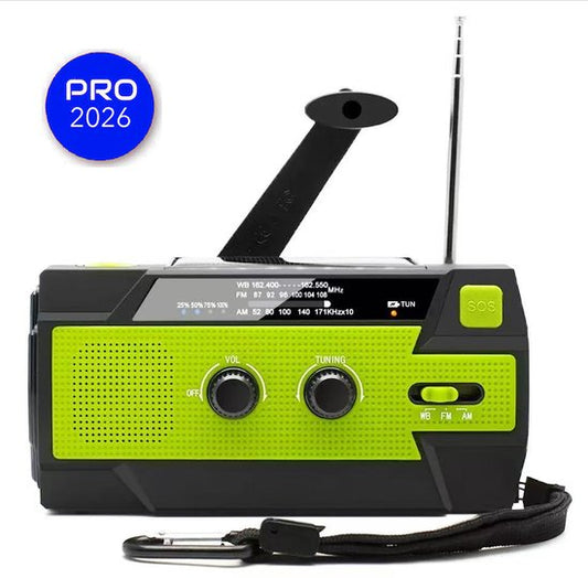Radio d'urgence 2026 - Kit radio d'urgence classique - Vert - Radio d'urgence avec lampe de poche - Radio à piles - Banque d'énergie solaire - Radio d'urgence rembobinable - Kit d'urgence - Dynamo solaire - Radio de survie - Noir