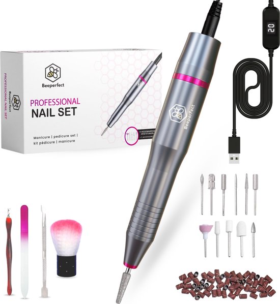 Lime à ongles électrique - Beeperfect - Coupe-ongles - Ensemble manucure et pédicure - 12 embouts et 60 rouleaux de ponçage - 4 accessoires supplémentaires