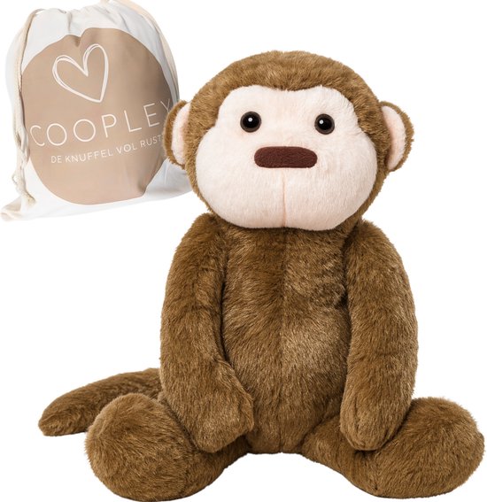 Coopley Weighted Soft Toy 2Kg - Jouet souple lesté - Andy Monkey - Animal en peluche lesté - Jouet sensoriel - Pour enfants et adultes - Marron - Avec sac de rangement en toile