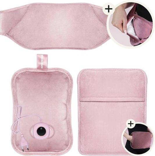 STAUS&BACH Bellune - Bouillotte électrique avec manchon - Bouillotte avec 3 niveaux de chaleur (50°C à 65°C) - 2 à 10 heures de chaleur - Bouillotte pour bébé - Chauffe-abdomen, chauffe-nuque et chauffe-dos - Bande chauffante menstruelle - Rose