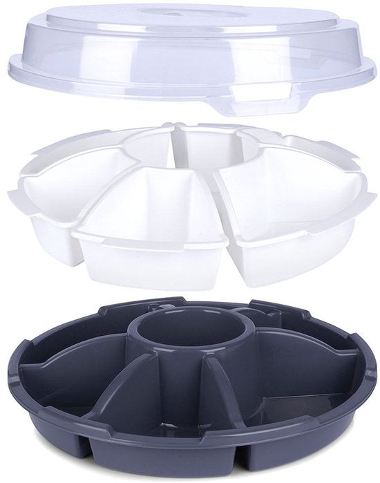 Excellent Houseware Plat de service - gris - compartiment et couvercle - plastique - 33 x 9 cm