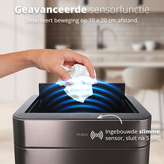 FlinQ Senzaro - 60L Trash Bin Waste Separation - Poubelle - Poubelle de tri - Poubelle - Détecteur de mouvement - Inox