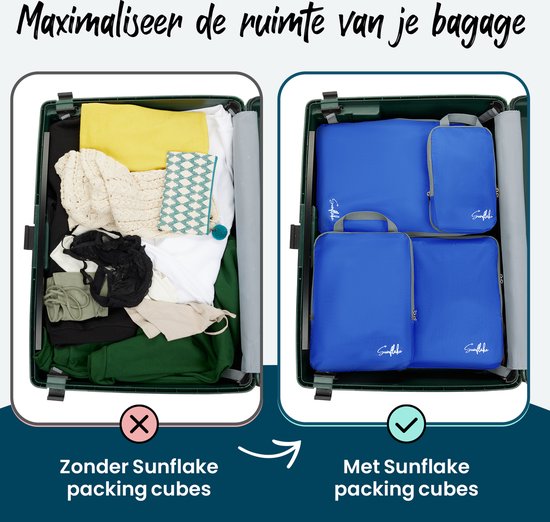 Cubes d'emballage avec fermetures éclair de compression - Lot de 4 cubes de compression pour sac à dos et valise - Compression - Bleu - Sunflake