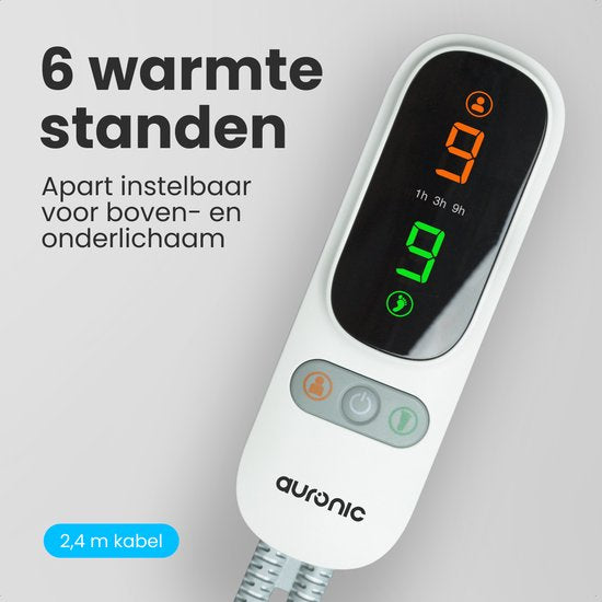 Couverture électrique Auronic XL - 190x160cm - 2 personnes - Couverture chauffante - 2 zones de chaleur - Blanc