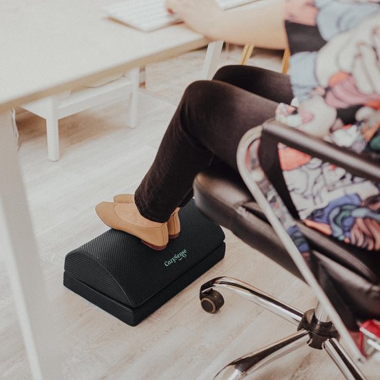 CozySense® Footrest Desk - Tabouret ergonomique - Convient à la maison ou au bureau - Coussin pour les pieds - 2 hauteurs réglables - Antidérapant - Housse avec fonction de massage - Lavable - Noir
