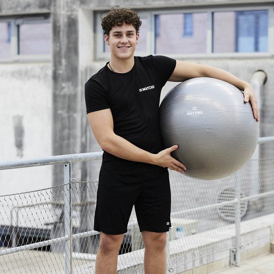 Matchu Sports - Ballon de fitness - Ballon de Pilates - Anti Burst - Ballon de grossesse - Ballon de gym - Ballon pour s'asseoir - Pompe incluse - Ø 75cm - Argent - 300 KG chargeable