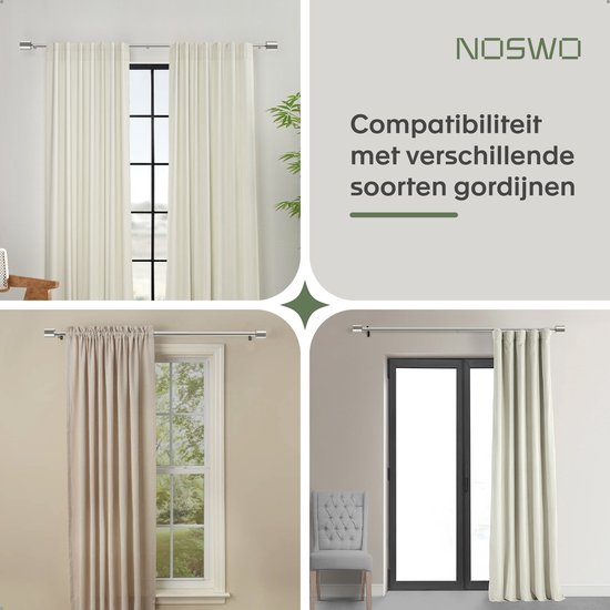 Noswo Tringle à rideaux - Extensible - 183 à 366 cm - Tringle à rideaux - Tringle à rideaux complète - Métal - 300cm - Argenté