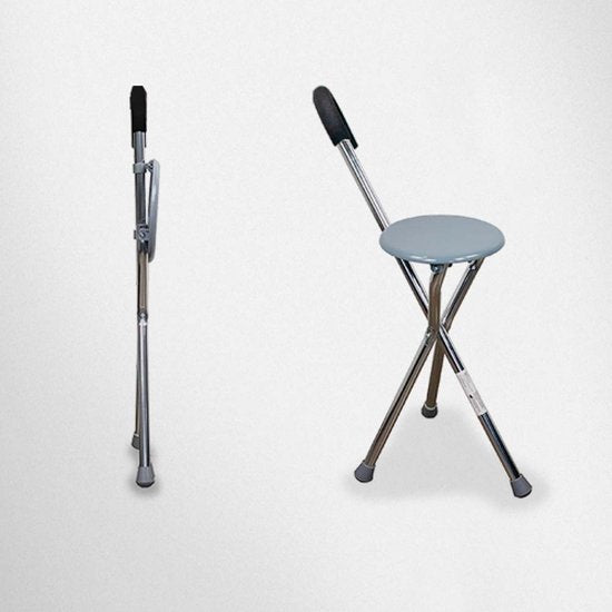 Mobiclinic Gloria - Canne avec siège - Jusqu'à 90 kg - Pliable - Aluminium - Canne tripode - Embouts antidérapants - Canne chaise - Canne orthopédique - Poignée ergonomique - Gris