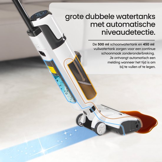 Saaf Floor Cleaner M200 - Batterie 45 min - Balai électrique - Balai à franges avec fonction balayage - Station d'affichage et de nettoyage - Stérilisation à l'eau - Blanc