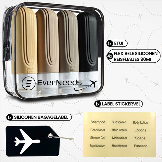 EverNeeds Bouteilles de voyage avec étui - rechargeables - Bouteilles de voyage en silicone pour bagages à main - Abricot - 4 pièces