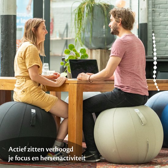 Backerz® Sitting Ball Linen 65 CM - Ballon d'assise avec housse - Tabouret d'équilibre - Ballon de yoga de luxe - Ballon ergonomique pour chaise de bureau - Vert