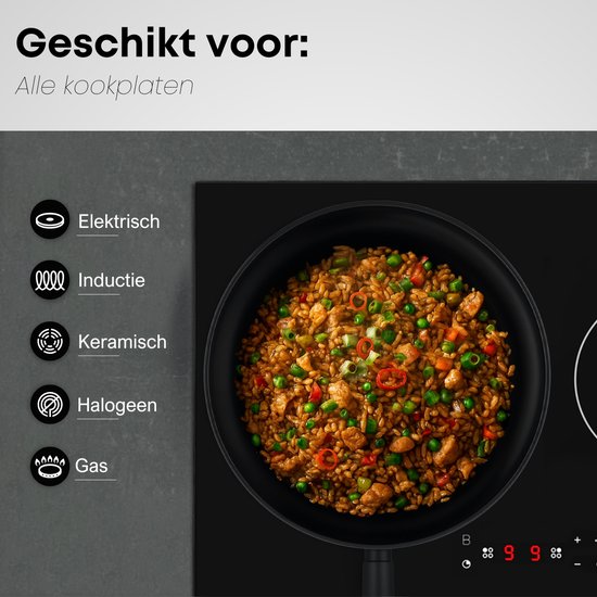 Savore Kitchen Wok pan Ø 28 cm - Induction - Sans PFAS - Revêtement antiadhésif en céramique - Wok Pan - Poêles à wok