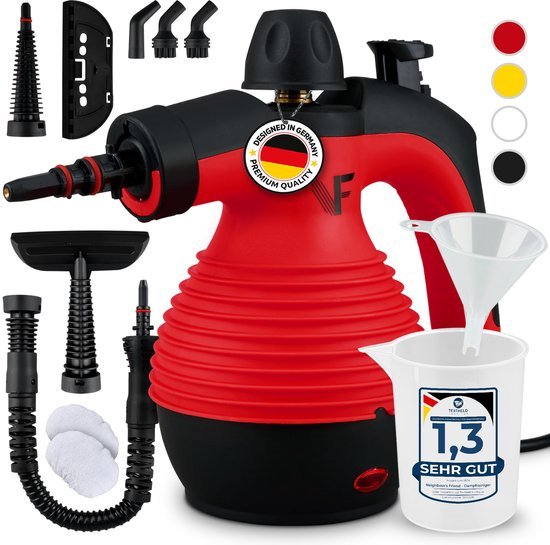 Nettoyeur à vapeur manuel Neighbour's Friend - Régulation de la vapeur - Accessoires inclus - Réservoir de 350ml - Rouge