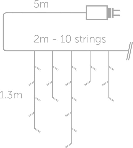 Rideau lumineux à LED Vellight blanc chaud, 2 m, 150 LED, résistant aux intempéries, économe en énergie et envoûtant