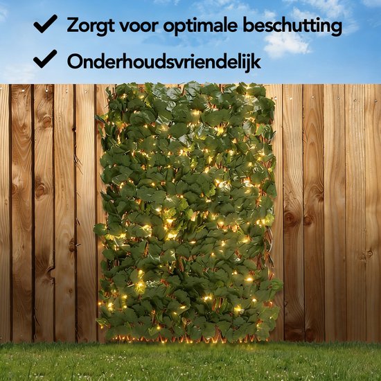 Brixy Haie Artificielle Solaire - Led - Extensible - 180 x 90 cm - Lierre artificiel - Plantes artificielles d'extérieur et d'intérieur - Imitation Plante - Lierre artificiel - Extensible - Luminaires - Eclairage