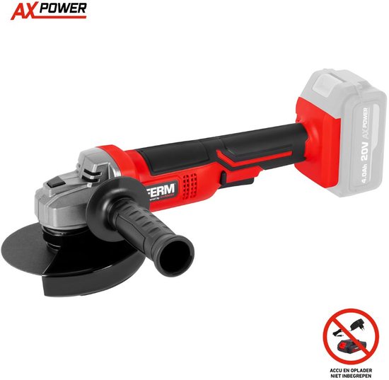 FERM - AX-POWER - AGM1126 - Batterie - Meuleuse d'angle - 125 mm - 20Volt - 8000t/min - Softgrip - Poignée latérale à deux endroits - Capuchon de protection réglable - Interrupteur de sécurité - Sans batterie et sans chargeur - Convient à la plate-forme d