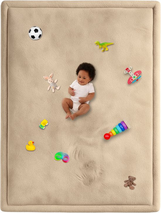 Playmat Baby XXL - Tapis de jeu avec mousse à mémoire de forme - Tapis de jeu velouté - 200x150x3 cm - Beige