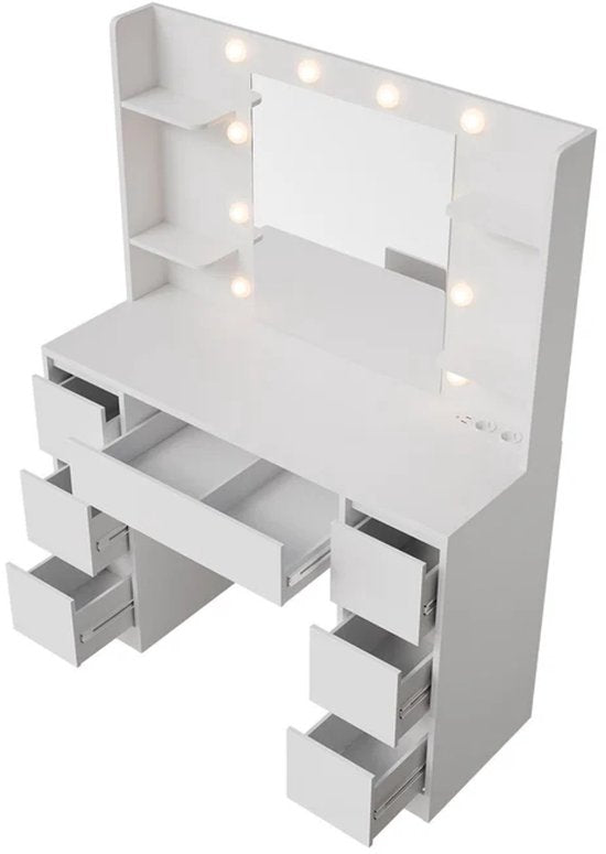 Malia coiffeuse / table de maquillage - Miroir et LED inclus - Blanc