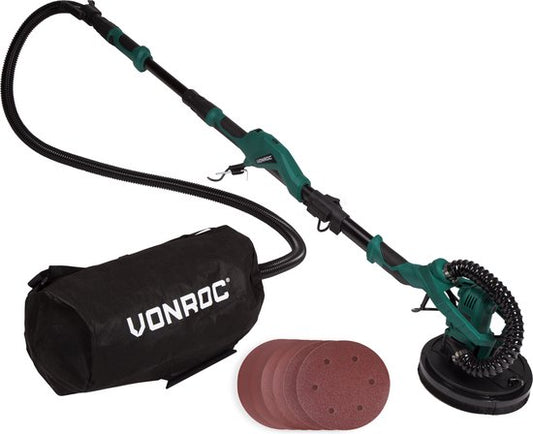 VONROC Ponceuse de plafond télescopique - 1050W - Ø225MM - Idéale pour les plafonds et les murs