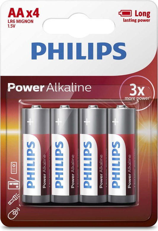 Piles Philips Power Alkaline - AA - 4 pièces