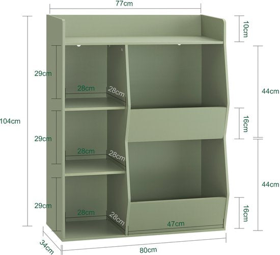 Sobuy Bibliothèque de rangement pour enfants avec 5 compartiments Meuble de rangement étagère pour jouets Bibliothèque porte-revues Vert 80x34x104cm KMB55-K-GR