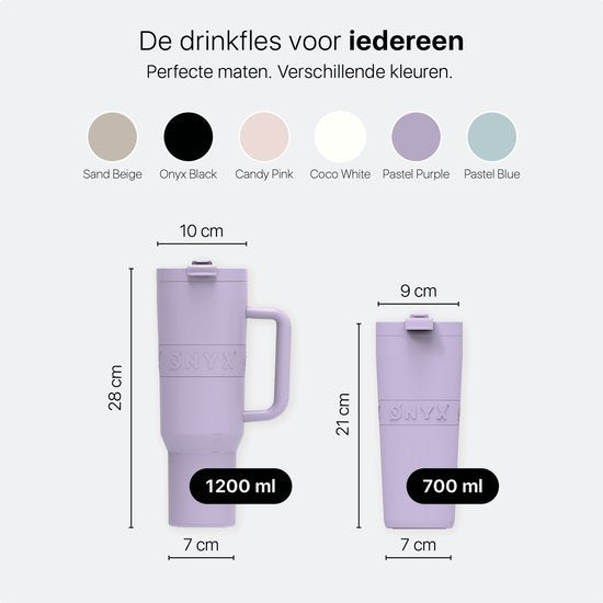 ONYX Bouteille à boire avec paille 700ML - Bouteille d'eau pour enfants et adultes - Mug Thermos Mug de voyage en acier inoxydable - Buvette de motivation - Tasse à boire pour l'école - Violet pastel