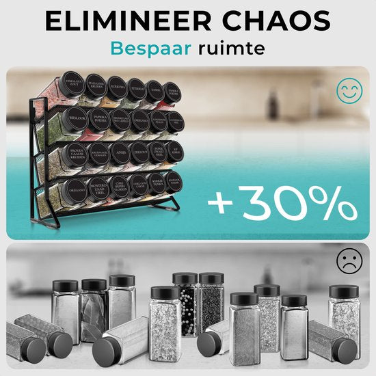 Soothe Spice Rack Standing and Hanging for 24 Spice Jars - 4 Layers - Spice Organiser - Spice Rack - Noir