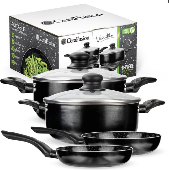 CeraFusion Ceramic Pan Set 6-piece - Poêles à frire et casseroles 20, 24 cm - Poêle à frire - Set de poêles - Poêles à induction - Poêle - Sans PFAS