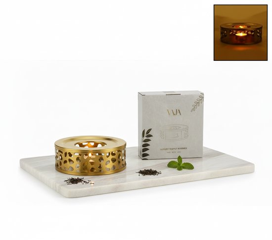 Vaja® Réchauffeur avec Waxinelicht pour théière - Réchauffeur avec bougie - Porte-lampions - Chauffe-thé - Théière - Réchauffeur - Or